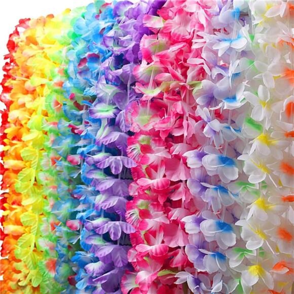 36 Counts Hawaiian Leis Necklace Tropical Luau Hawaii Silk Flower - Picture 3 of 8